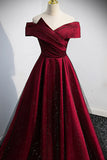 Burgundy Off the Shoulder Prom Dress, A-Line Evening Party Dress HZ1024